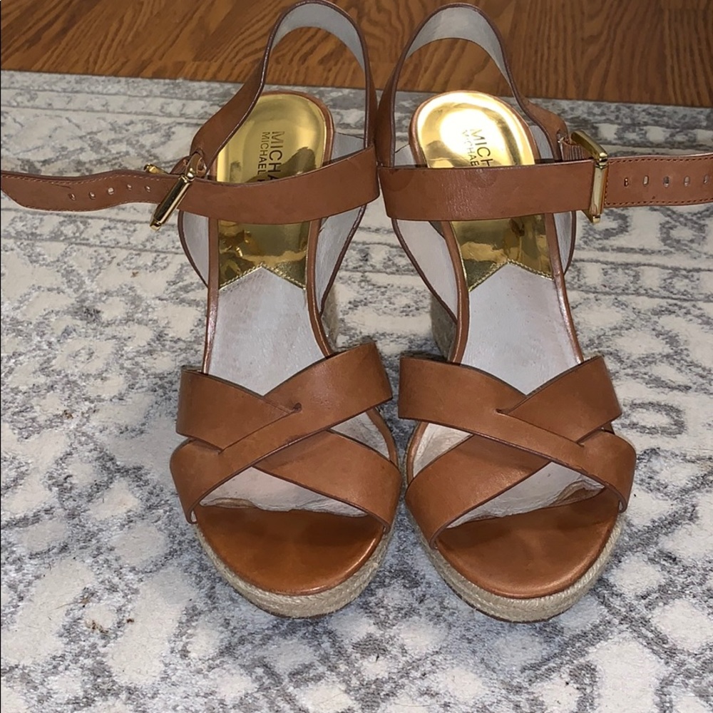 Brown leather wedge